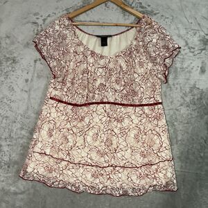 Venezia Plus Size 18/20 Red White Lace Blouse Short Sleeve Y2K Coquette Boho
